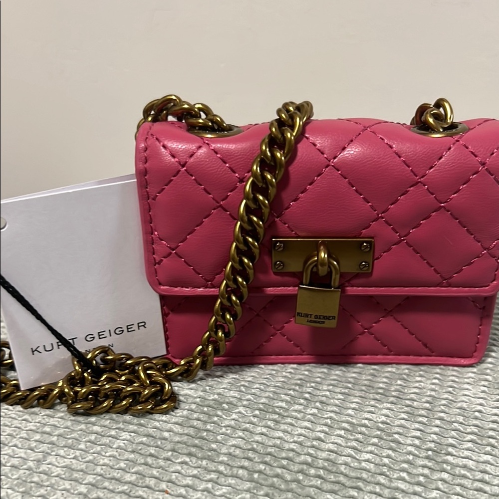 New Kurt Geiger Micro Brixton Pink Quilted Chain Crossbody Bag — Price Is Firm